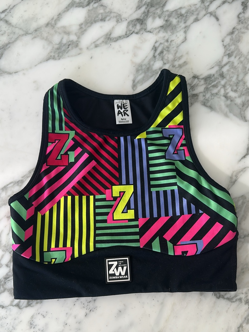 Zumba Wear Neon Geo Print Sports Bra Small